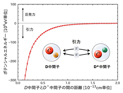 スーパーコンピュータ「富岳」で計算されたD中間子とD*中間子の間に働く力の図