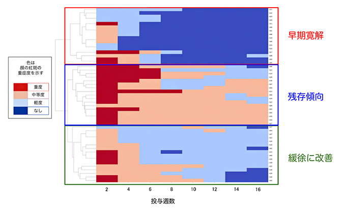 アトピー性皮膚炎患者の顔の紅斑を治療経過で層別化～生物学的製剤デュピルマブの治療効果の予測に成功～