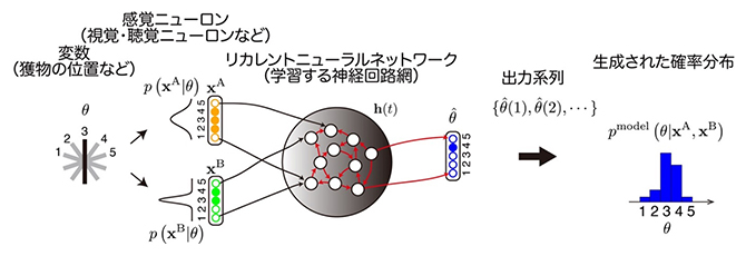 手がかり統合タスクに対するリカレントニューラルネットワークを用いた定式化の図