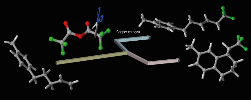 Image of trifluoroacetic anhydride and a copper catalyst