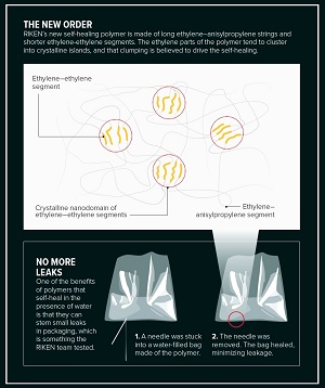 Diagram showing how self-healing polymer works