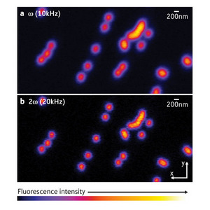 Microscopic images obtained in different detection frequency