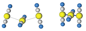 Schematic showing the change in geometry of a gold(I)–dicyanide trimer